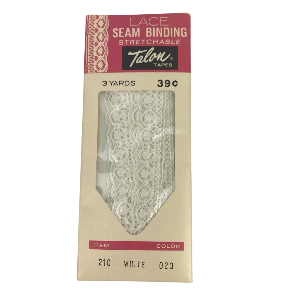 Talon Tapes Lace Stretchable Seam Binding 210 White 020 3 Yards Nylon NOS